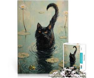 Puzzle da 2000 pezzi per adolescenti Gatto nero nello stagno Vacanza a casa: uccidere il tempo Migliorare l'amore tra le coppie 70x100cm