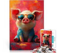 Puzzle da 2000 pezzi per adolescenti Maialino carino con occhiali da sole Taglio di precisione con poster abbinato e foglio di quiz 70x100cm