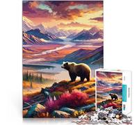 Puzzle da 2000 pezzi per adolescenti Orso nel paesaggio montano Vacanza a casa: uccidere il tempo con poster abbinato e foglio di quiz 70x100cm
