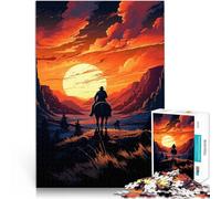 Puzzle da 2000 pezzi per adolescenti Passeggiata al tramonto in stile cowboy Difficile Duro con poster abbinato e foglio di quiz 70x100cm