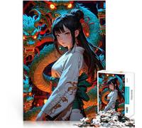 Puzzle da 2000 pezzi per adolescenti Ragazza anime con draghi Per il divertimento in famiglia con poster abbinato e foglio di quiz 70x100cm