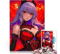 Puzzle da 2000 pezzi per adolescenti Ragazza anime in abito rosso che gioca Giocattoli antistress con poster abbinato e foglio di quiz 70x100cm