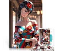 Puzzle da 2000 pezzi per adolescenti Ragazza anime in kimono Allena il tuo cervello e le tue mani Lista dei desideri con Babbo Natale 70x100cm