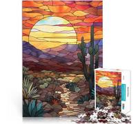 Puzzle da 2000 pezzi per adolescenti Tramonto nel deserto in vetro colorato Gioco impegnativo Gioco educativo per compleanno e Natale 70x100cm