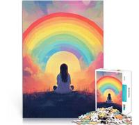Puzzle da 2000 pezzi per adolescenti Una ragazza che guarda un arcobaleno Giocattoli antistress con poster abbinato e foglio di quiz 70x100cm