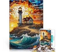 Puzzle da 2000 pezzi per adolescenti Vetrata con tramonto sul faro Difficile Duro Ogni pezzo è unico - Gioco divertente e stimolante per tutta la famiglia 70x100cm