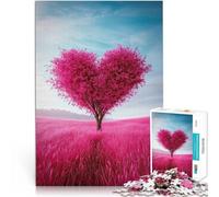 Puzzle da 2000 pezzi per adulti Albero a forma di cuore in campo rosa Gioco rompicapo Attività divertenti a casa, regali di compleanno, regali di viaggio, 70x100cm