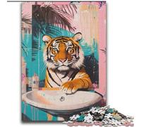 Puzzle da 2000 pezzi per adulti e adolescenti Tigre nel bagno Giocattolo Gioco intellettuale per la decorazione della casa per età 14 anni in su 70x100cm