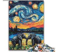 Puzzle da 2000 pezzi per adulti Elefante nel cielo notturno Difficile da completare ma divertente e umoristico, con poster abbinato e foglio di quiz 70x100cm