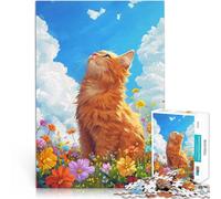 Puzzle da 2000 pezzi per adulti Gatto arancione nel campo di fiori ，Adatto a persone dai 14 anni in su gioco di sfida unico Attività divertenti a casa, regali di compleanno, regali di viaggio,。