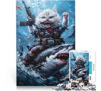Puzzle da 2000 pezzi per adulti Gatto che cavalca uno squalo Sfida di gioco educativo giocattolo Adatto per la decorazione del desktop 70x100cm