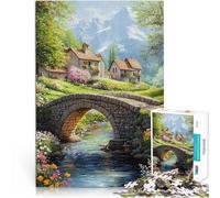 Puzzle da 2000 pezzi per adulti Ponte di pietra in un villaggio di montagna Difficile e sfidante con poster abbinato e foglio di quiz 70x100cm