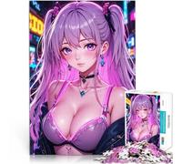 Puzzle da 2000 pezzi per adulti Ragazza anime con i capelli viola apprendimento educativo Lista dei desideri con Babbo Natale 70x100cm