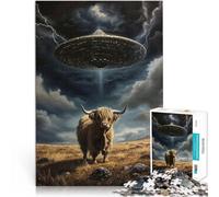 Puzzle da 2000 pezzi per adulti Rapimento UFO di una mucca delle Highlands Difficile e sfidante Migliorare l'amore tra le coppie 70x100cm