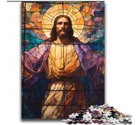 Puzzle da 2000 pezzi raffigurante Gesù in vetro colorato per adulti, antistress, per ammazzare il tempo durante le vacanze e rafforzare l'amore tra coppie (70x100cm)
