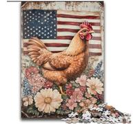Puzzle da 2000 pezzi raffigurante un gallo con la bandiera americana, per adulti, gioco stimolante e per tutta la famiglia, con poster abbinato e foglio di quiz (70x100cm)