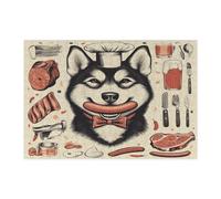 Puzzle da 300 pezzi con cane husky primaverile, barbecue, barbecue, cuoco, in legno, strano motivo vintage, decorazione per la casa