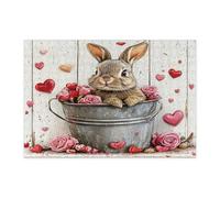 Puzzle da 300 pezzi con coniglietti e conigli, per adulti, con rose in legno per San Valentino, regalo per feste con animali, intrattenimento per la famiglia, decorazione per la casa
