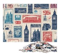 Puzzle da 300 pezzi con francobolli vintage di Londra per adulti, puzzle in legno, puzzle rompicapo per bambini, 300 pezzi (40x28 cm)