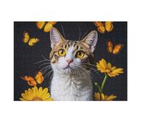 Puzzle da 300 pezzi con immagine di gatto che guarda le farfalle, puzzle personalizzati in legno per adulti, foto puzzle arte da appendere alla parete, decorazione per compleanno, matrimonio, San