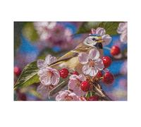 Puzzle da 300 pezzi con rami di ciliegio, boccioli di fiori e uccelli, puzzle personalizzati in legno per adulti foto puzzle arte da appendere alla parete decorazione per compleanno, matrimonio, San