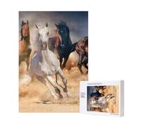 Puzzle da 300 pezzi di cavalli selvaggi che corrono contro la tempesta di sabbia con scatola di imballaggio per adulti - Puzzle in legno