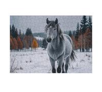 Puzzle da 300 pezzi di cavallo grigio in paesaggio invernale puzzle innevato deserto puzzle personalizzato in legno per adulti foto puzzle arte appeso alla parete decorazione per compleanno