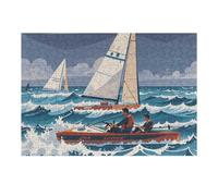 Puzzle da 300 pezzi di due barche a remi in un mare tempestoso, puzzle personalizzato in legno per adulti foto puzzle arte da appendere alla parete decorazione per compleanno, matrimonio, San
