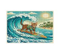 Puzzle da 300 pezzi, motivo: gatto del Bengala sulla spiaggia del Bengala, puzzle in legno costiero, decorazione stampata con onde fredde per l'intrattenimento creativo