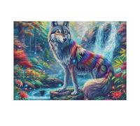 Puzzle Da 300 Pezzi Per Adulti Colorful Wolf Waterfall Forest 40x28cm Adatto Ai Bambini Ottimo Per Interazione Genitori-Figli Migliora Concentrazione Dei Bambini