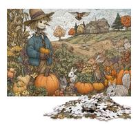 Puzzle da 300 pezzi per adulti con scena di spaventapasseri e raccolto autunnale, puzzle quadrati in legno, pezzi unici, giochi educativi divertenti, giocattoli, 300 pezzi (40x28 cm)