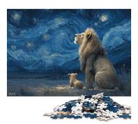 Puzzle da 300 pezzi per adulti Leone e cucciolo sotto il cielo stellato Puzzle quadrato per adulti e puzzle in legno Decorazioni per la casa Regali per le feste 300 pezzi (40x28 cm)