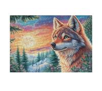 Puzzle Da 300 Pezzi Per Adulti Wolf Sunset Forest 40x28cm Adatto Ai Bambini Ottimo Per Interazione Genitori-Figli Migliora Concentrazione Dei Bambini