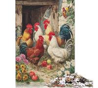 Puzzle da 300 pezzi, puzzle in legno rustico con galli da cortile, giocattoli educativi, regali di Natale, 300 pezzi (40x28 cm)