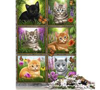 Puzzle da 500 pezzi: adorabili gattini da giardino, puzzle in legno, regalo ideale per parenti e amici, 52 x 38 cm.