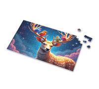 Puzzle da 500 pezzi Cervo con uccelli colorati su corna in un cielo stellato puzzle immagine Spot It gioco per bambini giochi per bambini 8-12 (300 pezzi)