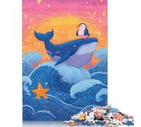 Puzzle da 500 pezzi con balena, pinguino e stella marina, puzzle quadrati per adulti e puzzle in legno, decorazione per la casa, giocattoli puzzle, 500 pezzi (52x38 cm)