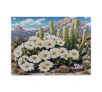 Puzzle da 500 pezzi con cactus occidentale in stile ricamato, puzzle in legno botanico del sud-ovest, divertente decorazione stampata per intrattenimento creativo