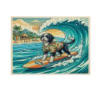Puzzle da 500 pezzi con cane acquatico portoghese da surf per adulti, puzzle in legno costiero con cuccioli estivi, decorazione stampata a onde fresche per intrattenimento creativo