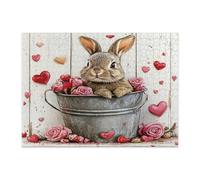 Puzzle da 500 pezzi con coniglietti e coniglietti per adulti, con rose in legno per San Valentino, regalo per feste con animali, intrattenimento per la famiglia, decorazione per la casa
