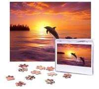 Puzzle da 500 pezzi con delfini al tramonto puzzle con immagini personalizzate per adulti puzzle fotografici in legno regalo classico puzzle per famiglia, matrimonio, compleanno, San Valentino