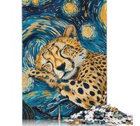 Puzzle da 500 pezzi con ghepardo che dorme nella notte stellata per adulti e adolescenti, puzzle in legno per adulti, giocattoli per l'intrattenimento della famiglia, 500 pezzi (52x38 cm)