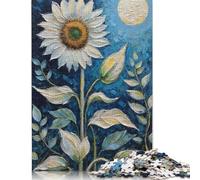 Puzzle da 500 pezzi con girasoli e luna da dipingere per adulti, puzzle in legno, giochi educativi per bambini, 500 pezzi (52x38 cm)