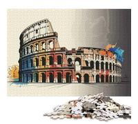Puzzle da 500 pezzi con illustrazione del Colosseo e schizzi colorati, puzzle quadrati per adulti e puzzle in legno, decorazione per la casa, puzzle da 500 pezzi (52x38 cm)
