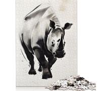 Puzzle da 500 pezzi con illustrazione di rinoceronte, difficoltà per adulti, rafforza i rapporti tra i membri della famiglia, 500 pezzi (52x38 cm)