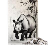 Puzzle da 500 pezzi con illustrazioni a inchiostro di rinoceronte, difficoltà per adulti, rafforza i rapporti tra i membri della famiglia, 500 pezzi (52x38 cm)