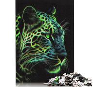 Puzzle da 500 pezzi con leopardo verde e neon, difficoltà per adulti, rafforza i rapporti tra i membri della famiglia, 500 pezzi (52x38 cm)