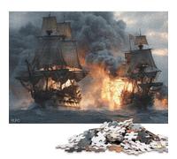 Puzzle da 500 pezzi con navi a vela in battaglia - 1 puzzle per adulti, regalo di Halloween, puzzle in legno per adulti, 500 pezzi (52x38 cm)