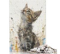 Puzzle da 500 pezzi con sguardo di gattino verso l'alto per adulti e adolescenti, puzzle per adulti, regali di Babbo Natale segreto, 500 pezzi (52x38 cm)