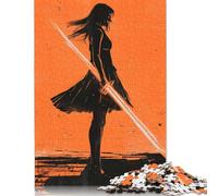 Puzzle da 500 pezzi con silhouette di demone oscuro, anime, guerriero, spada arancione per adulti e puzzle in legno, gioco educativo per famiglie, 500 pezzi (52x38 cm)